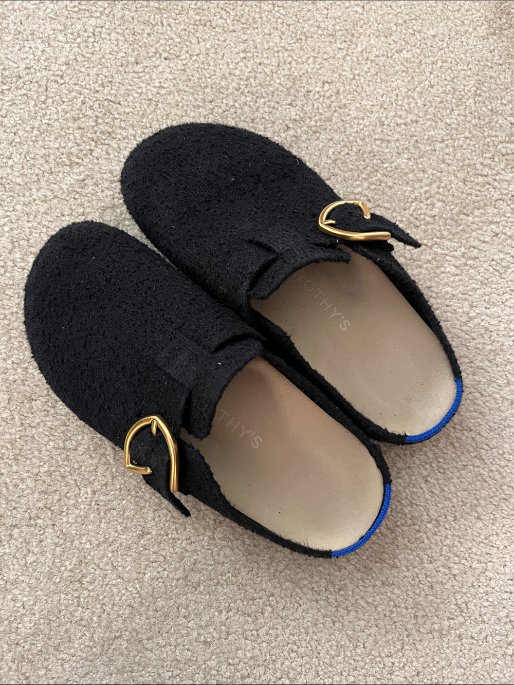 Rothy’s Big Buckle Clog in Soft Black Boucle